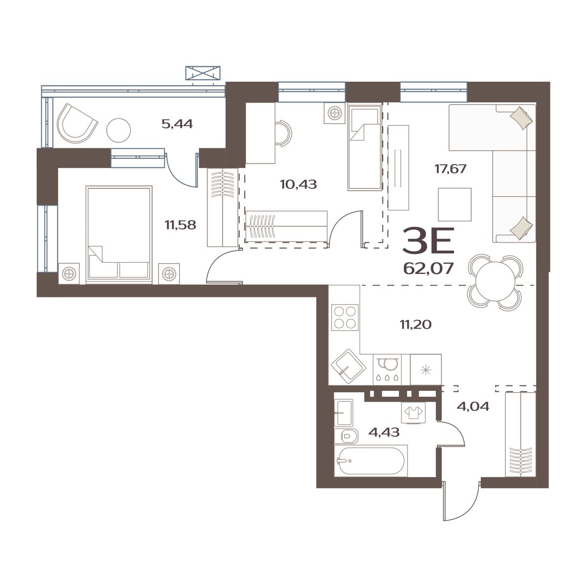 ЖК Меридианы Улисса, 2-комн кв 62,07 м2, за 8 538 000 ₽, 12 этаж